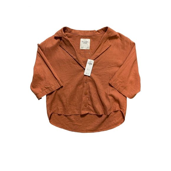 Abercrombie & Fitch Tops - Abercrombie & Fitch Women’s Linen Blend Cropped Burnt Orange Button Up Shirt NWT